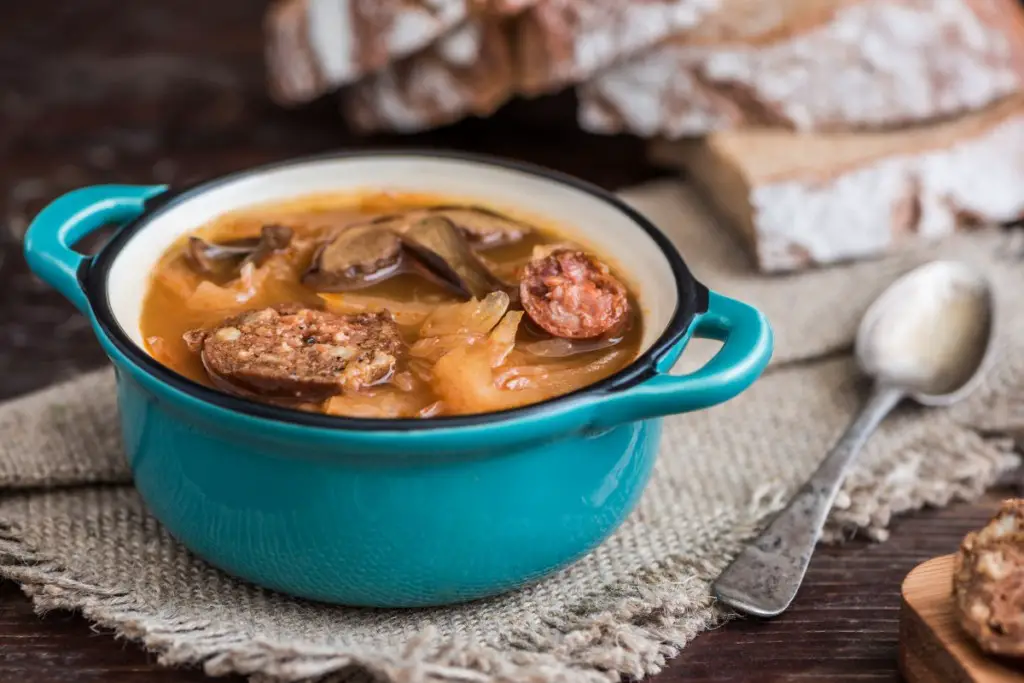 Kapustnica: A traditional Slovak soup made out of sauerkraut with mushrooms, sausages, and mea