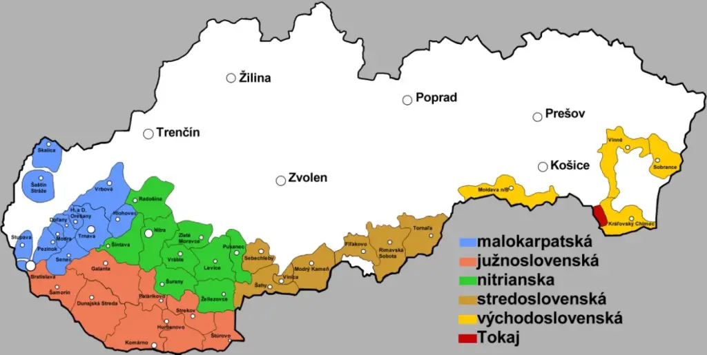 The Map of Traditional Slovak Wine Regions